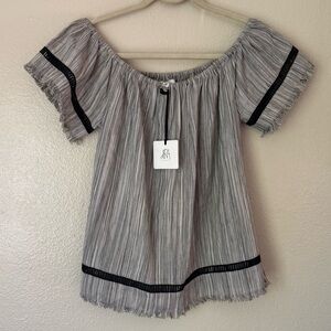 DRA Striped Off-Shoulder Blouse - Gray and Black